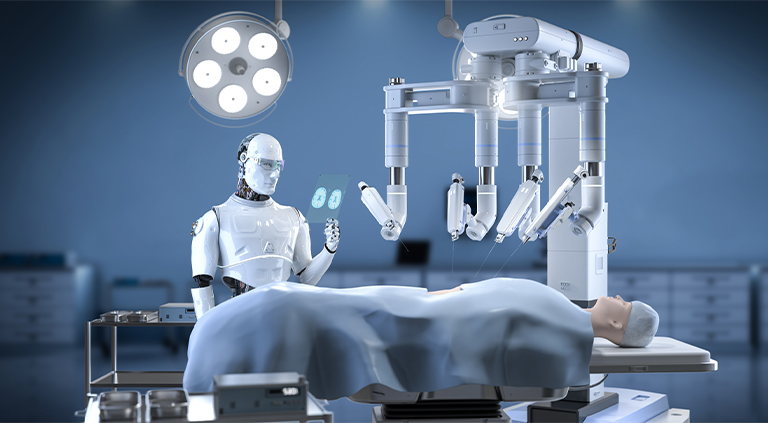 AI-assisted robotic surgery improving precision, reducing surgical errors, and enabling faster patient recovery