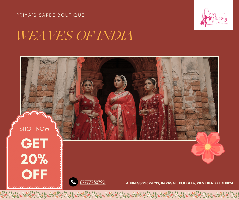 Handloom sarees at saree shop in Barasat